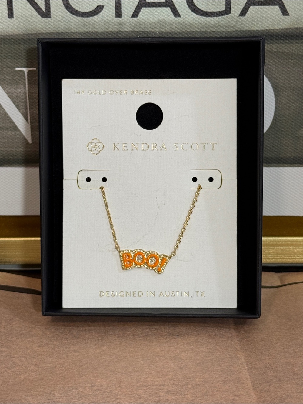 Kendra Scott Gold 'Boo' Necklace with Orange Enamel